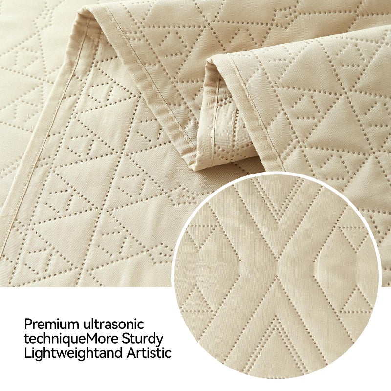 akkialla King/Cal King Size Quilt Bedding Set Beige Lightweight Microfiber Soft Bedspread Modern Style Geometric Pattern Coverlet Set for All Seasons 3 Piece(1 Quilt 2 Pillow Shams) - Image 5